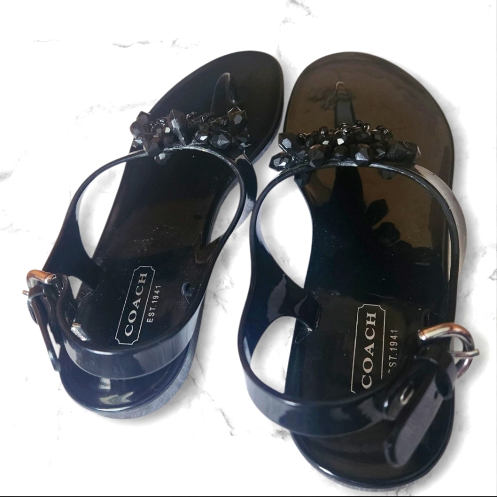 Coach Hilda Jelly Black Thong Sandals- Womens Size 5